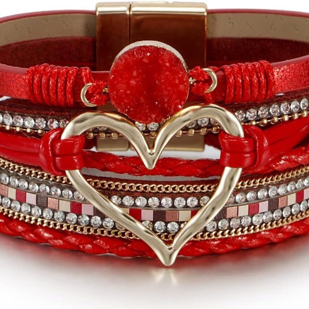 Leopard Leather Bracelet Women Multi-Layer Pearl Crystal Bangle Jewelry
